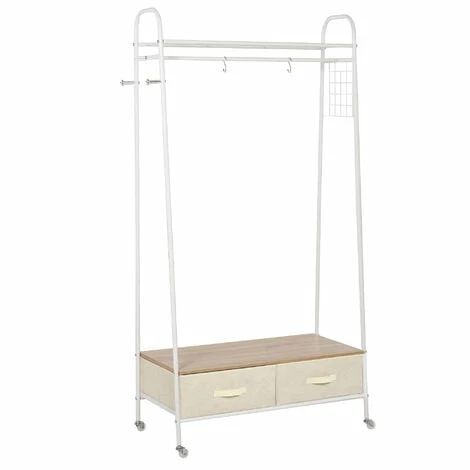 HOMCOM Rolling Coat Rack Clothes Stand Garment Storage Shelf w/ 2 Drawers Metal
