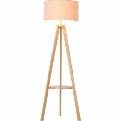 HOMCOM Floor Lamp Bedside Light Free Standing Tripod Holder Storage Shelf Linen