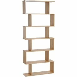 HOMCOM 6-Tier Wooden Modern S-Shaped Shelf Storage Unit Home Office Oak Colour