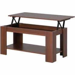 HOMCOM 100cm Modern Lift Up Top Coffee Table Desk Hidden Storage Bottom Shelf