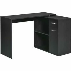 HOMCOM Corner Computer Desk 360° Rotating Dining Table W/ Storage Shelf Black