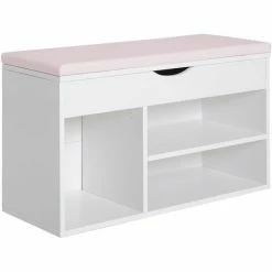 HOMCOM Wooden Shoes Cabinet Bench Hidden Storage Padded Seat Organiser White