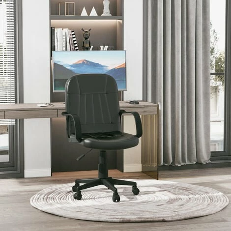 HOMCOM PU Leather Office Chair Swivel Home Mid-Back Computer Desk Chair, Black