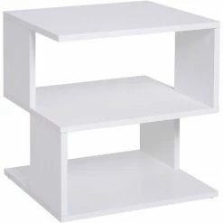 HOMCOM Modern Square 2 Tier Wood Coffee Side Table Storage Shelf Rack White