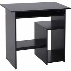HOMCOM Compact Small Computer Table Wooden Desk Keyboard Tray Storage Black