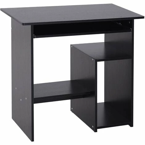 HOMCOM Compact Small Computer Table Wooden Desk Keyboard Tray Storage Black