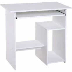 HOMCOM Compact Small Computer Table Wooden Desk Keyboard Tray Storage White