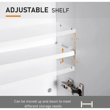 HOMCOM 60x75cm Mirror Cabinet Wall Mount Storage Organizer Door Adjustable Shelf