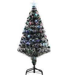 HOMCOM 4ft Artificial Prelit Christmas Tree, Snow Xmas Tree W/ Fiber Optic