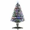 HOMCOM 3ft Artificial Prelit Christmas Tree, Snow Xmas Tree W/ Fiber Optic
