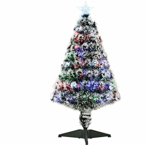 HOMCOM 3ft Artificial Prelit Christmas Tree, Snow Xmas Tree w/ Fiber Optic