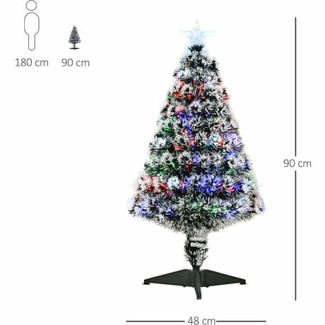 HOMCOM 3ft Artificial Prelit Christmas Tree, Snow Xmas Tree w/ Fiber Optic