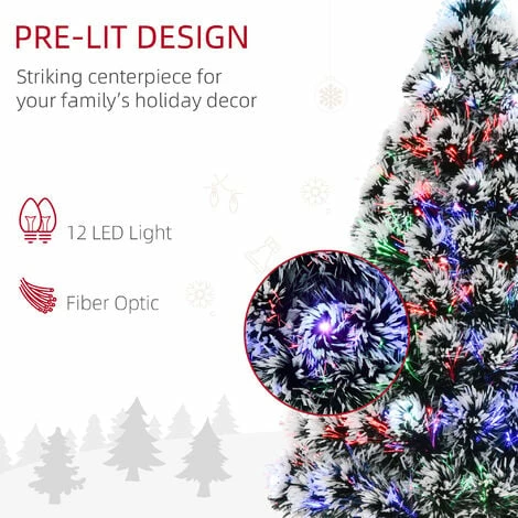 HOMCOM 3ft Artificial Prelit Christmas Tree, Snow Xmas Tree w/ Fiber Optic