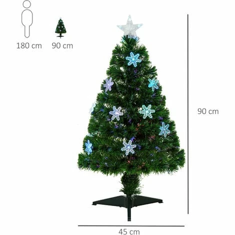 HOMCOM 3FT Green Fiber Optic Full Lights Christmas Tree Multi LED Stars