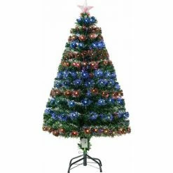 HOMCOM HOMCM 4FT Prelit Artificial Christmas Tree Fiber Optic Xmas Decoration, Green