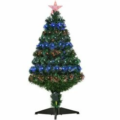 HOMCOM HOMCM 3FT Prelit Artificial Christmas Tree Fiber Optic Xmas Decoration, Green