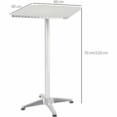 HOMCOM tainless Bar Table Steel Top Adjustable Height Bistro Home 60 x 60 cm