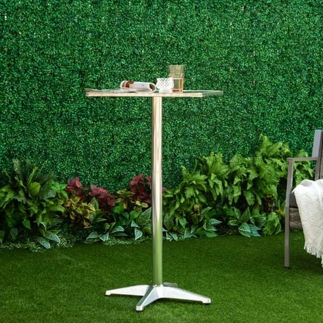 HOMCOM tainless Bar Table Steel Top Adjustable Height Bistro Home 60 x 60 cm