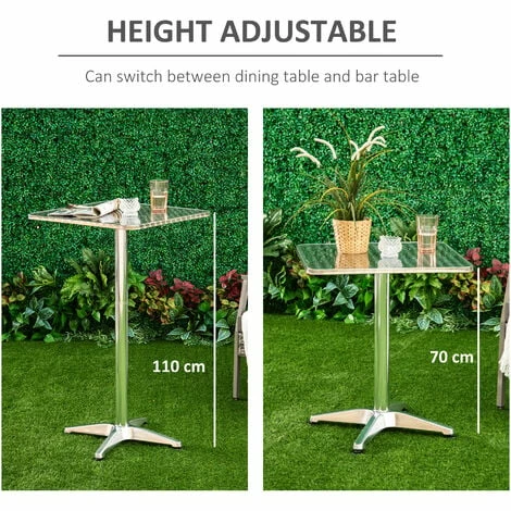HOMCOM tainless Bar Table Steel Top Adjustable Height Bistro Home 60 x 60 cm