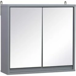 HOMCOM Wall Mounted Mirror Cabinet With Storage Shelf Bathroom Cupboard Grey