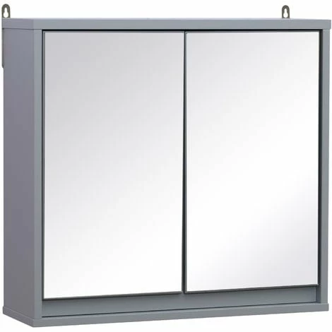 HOMCOM Wall Mounted Mirror Cabinet with Storage Shelf Bathroom Cupboard Grey