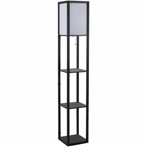 HOMCOM Floor Lamp Reading Lamp with 3-Tier Storage Shelf for Home Office, Black