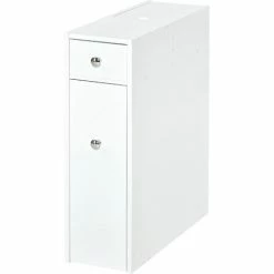 HOMCOM Slim Floor Cabinet Narrow Wooden Storage With Drawers Bathroom White
