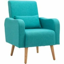 HOMCOM Nordic Armchair Linen Fabric Sofa Chair For Living Room Bedroom Teal