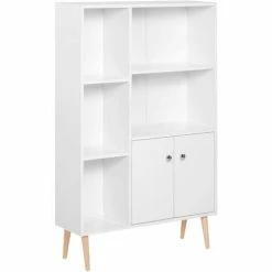 HOMCOM Cabinet Shelves Bookcase Storage Unit Free Standing W/ Two Doors White