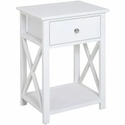 HOMCOM 55cm End Side Table W/ Drawer Shelf Stand Home Storage Furniture White
