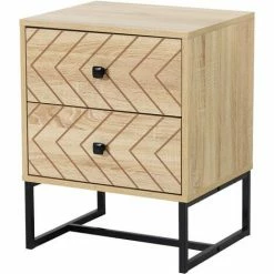 HOMCOM Bedside Table Unit Unique Zig Zag Design W/ Black Metal Handles Melamine
