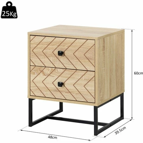 HOMCOM Bedside Table Unit Unique Zig Zag Design w/ Black Metal Handles Melamine