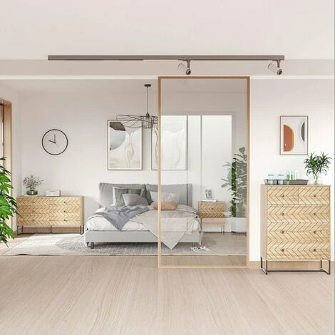 HOMCOM Bedside Table Unit Unique Zig Zag Design w/ Black Metal Handles Melamine