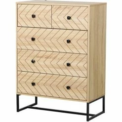 HOMCOM Chest Of 5 Drawers Storage Unit Unique Zigzag Design Anti Tip & Top