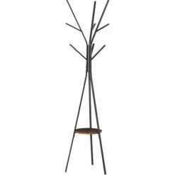 HOMCOM 180cm Free Standing Coat Rack Metal Shelf Holder Stand Hat Hanger Brown