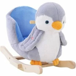HOMCOM Animal Baby Rocking Horse Penguin Plush Musical Button W/32 Songs Wood
