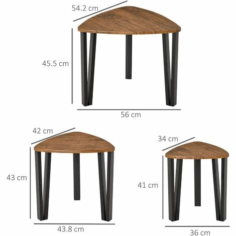 HOMCOM 3 PCs Nesting Table Coffee Table Set MDF Living Room Furniture Walnut