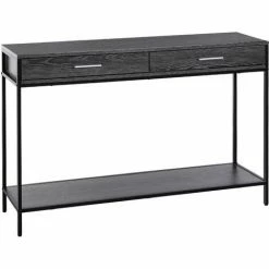 HOMCOM Console Table Worktop Bottom Shelf 2 Drawer Industrial Minimal Style Grey
