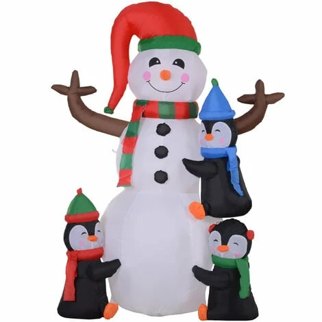 HOMCOM Inflatable Three Cute Penguins Building Snowman Christmas Lighted 6ft