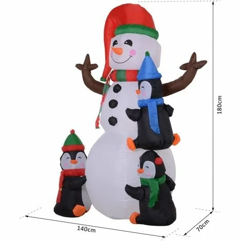 HOMCOM Inflatable Three Cute Penguins Building Snowman Christmas Lighted 6ft