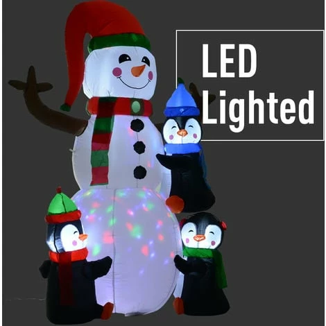 HOMCOM Inflatable Three Cute Penguins Building Snowman Christmas Lighted 6ft