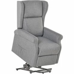 HOMCOM Electric Rise Linen Fabric Recliner Armchair Power W/ Remote Control Grey
