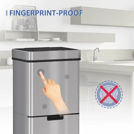 HOMCOM Motion Sensor Rubbish Bin, 3 Compartments Removable Lid Stainless Steel