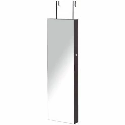 HOMCOM Hanging Mirrored Jewel Storage Cabinet Organiser Lockable 6 Inner LED