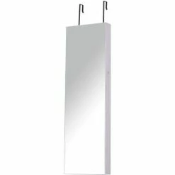 HOMCOM Hanging Mirrored Jewel Storage Cabinet Organiser Lockable W/6 LED White