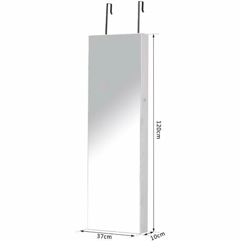 HOMCOM Hanging Mirrored Jewel Storage Cabinet Organiser Lockable w/6 LED White