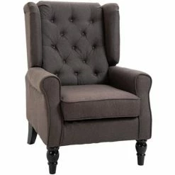 HOMCOM Accent Armchair Home Furniture Retro Tufted Club Wood Fabric Brown