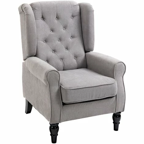 HOMCOM Accent Armchair Home Furniture Retro Tufted Club Wood Fabric Grey
