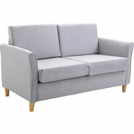 HOMCOM Double Seat Sofa Linen Upholstery Loveseat Couch w/ Armrests, Light Grey