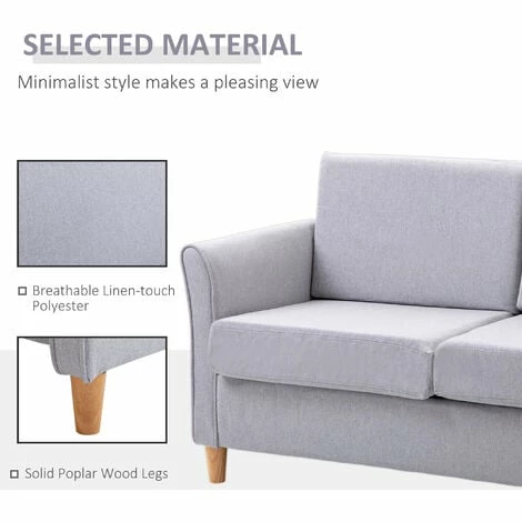HOMCOM Double Seat Sofa Linen Upholstery Loveseat Couch w/ Armrests, Light Grey